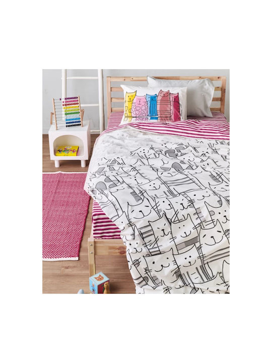 Kentia Σετ Σεντόνια Μονά Βαμβακερά White, Grey, Black, Magenta 160x270cm 3τμχ