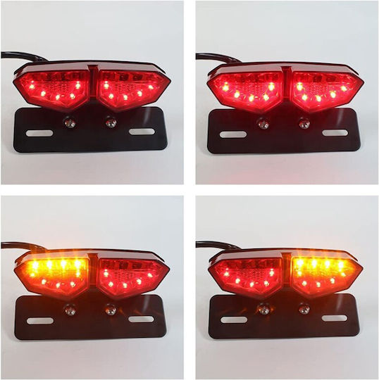 Задна Светлина За Мотоциклет Led 12v Универсална Двойна Рамка За Номер 1бр 28020