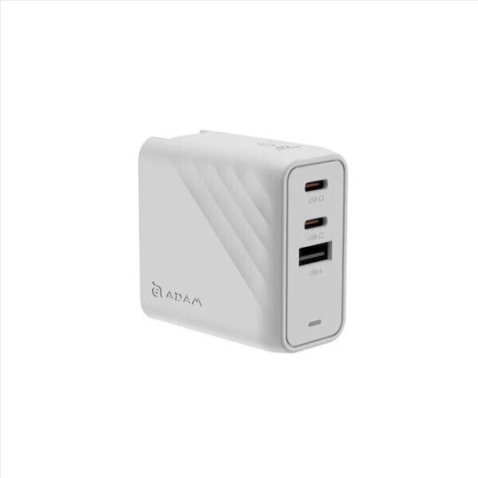 Adam Elements Φορτιστής Χωρίς Καλώδιο με Θύρα USB-A και 2 Θύρες USB-C 67W Λευκός (P67)