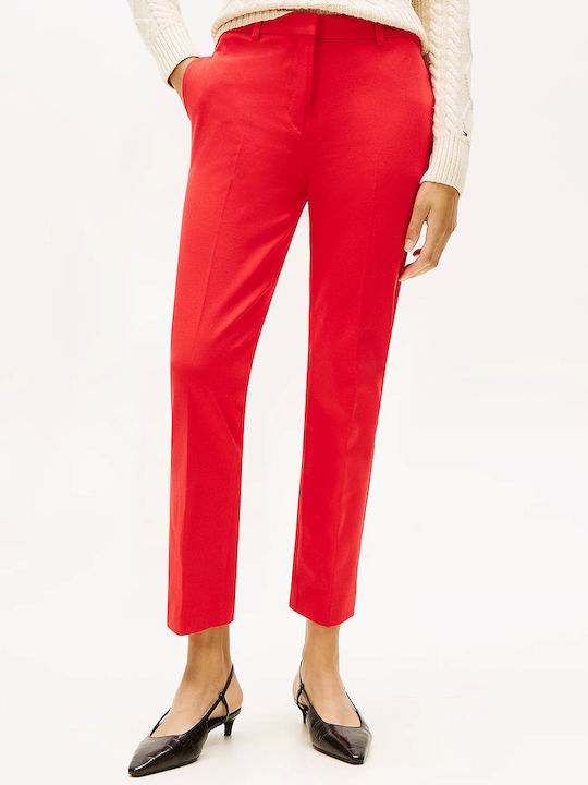 Tommy Hilfiger Women's Fabric Trousers Slim Fit Red