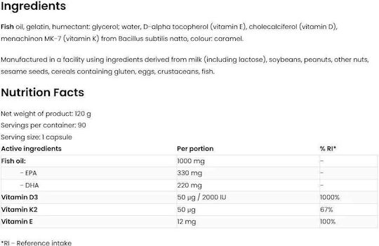 OstroVit Omega 3 D3 + K2 Ιχθυέλαιο 90 κάψουλες
