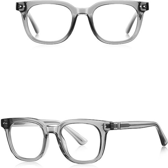 Techsuit Anti-Blue Light Glasses Reflex PC 2229 Men Round TR90 & Metal Frame AC Lens Transparent Gray