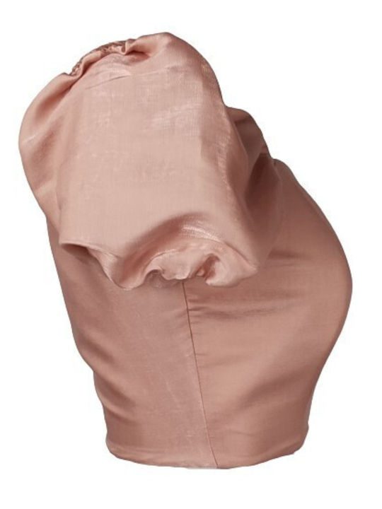 Damen Sommer Crop Top Satin Kurzarm mit Reißverschluss Rosa