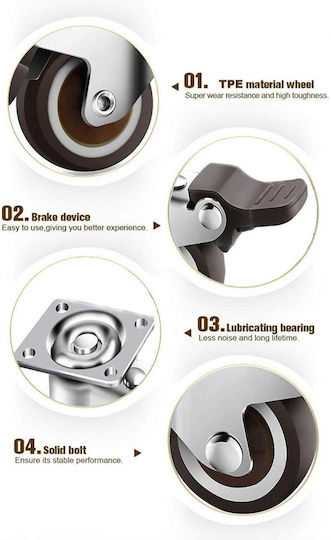 Ροδάκια Έπιπλα Gbl Small Castor Ρόδες με Φρένο 4τμχ 25mm