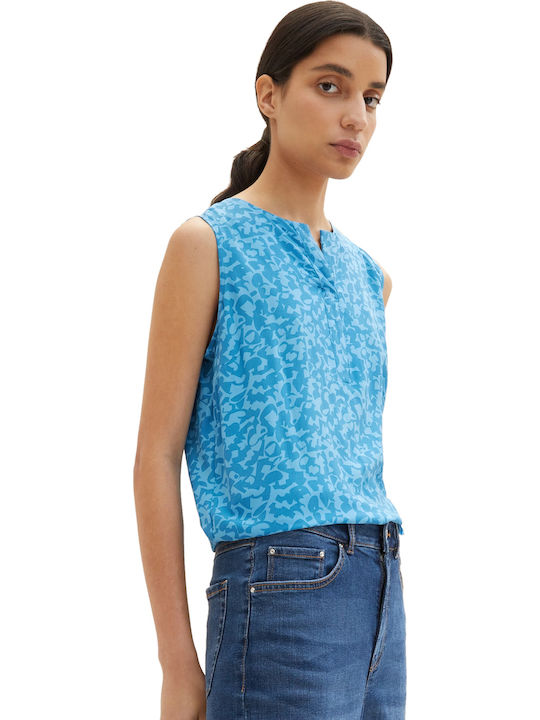 Women's Summer Blouse Sleeveless with V Neckline Light Blue