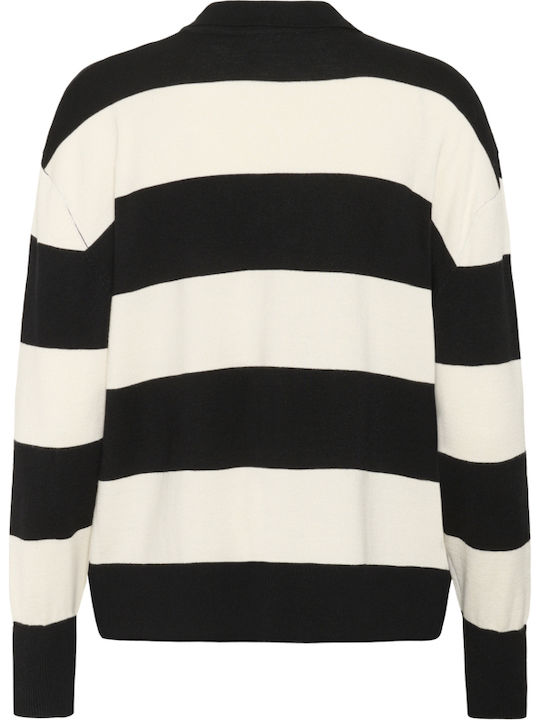 Bluza Damă Mânecă Lungă Pulover Cu Dungi Negru-Ecru