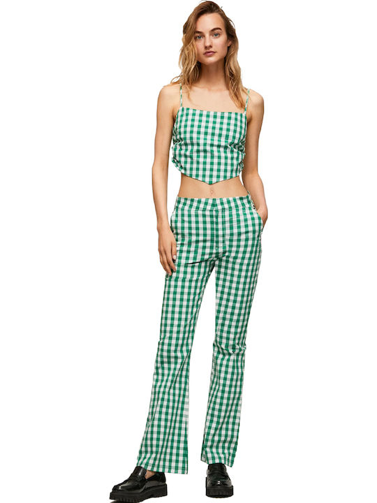 Gettie Γυναικείο Καλοκαιρινό Crop Top Βαμβακερό με Τιράντες Καρό Πράσινο