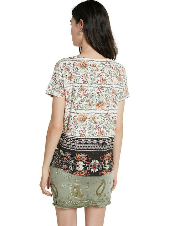 Cracovia Women's Summer Crop Top Short Sleeve with V Neckline White