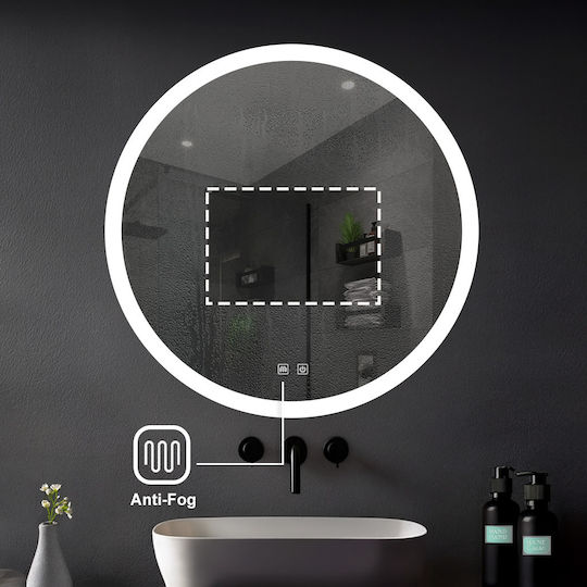 H2O Oglindă de Baie Rotundă cu Lumini LED cu Atingere din Metal 70x70cm