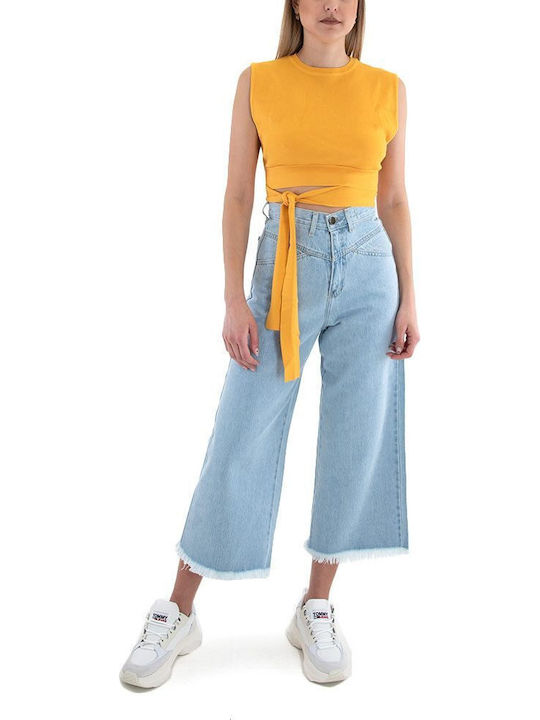 Αμάνικο Crop Top Κίτρινο