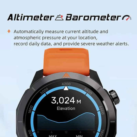 North Edge X-TREK 2 Smartwatch Din Oțel Inoxidabil 43mm Cu Pulsometru Portocaliu Large