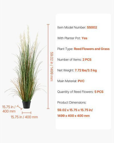 Artificial Plant in Pot Grass Green 150cm in Box 2pcs Vevor
