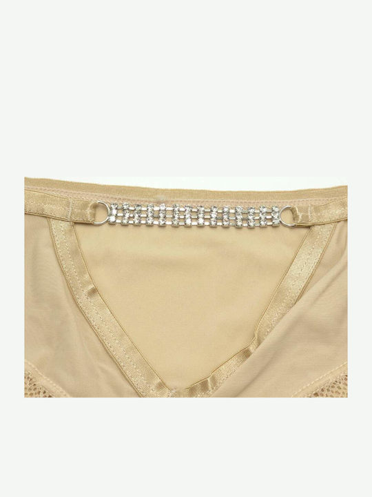 Damen Zeichenfolge mit Spitze Beige