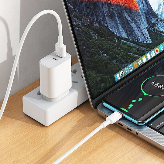 Borofone USB 2.0 Cable USB-C male - USB-A 18W Λευκό 1m tt101797