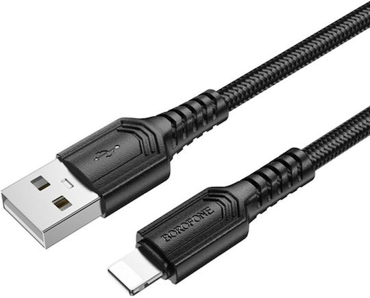 Borofone Braided USB-A to Lightning Cable 18W Μαύρο 1m