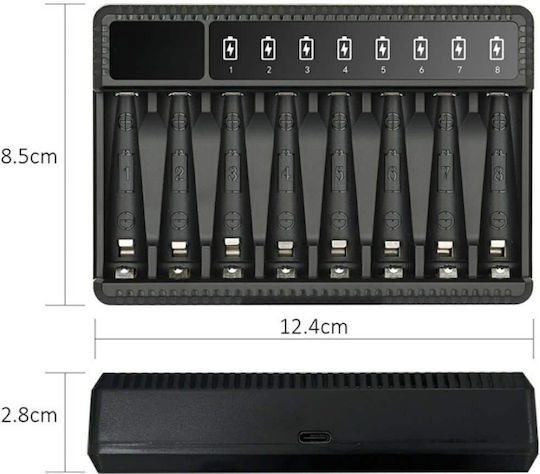 Beline USB Φορτιστής 8 Μπαταριών Μεγέθους AA/AAA