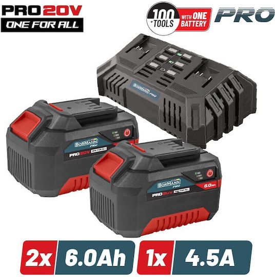 Bormann Pro Σετ 2 Μπαταριών Εργαλείου Λιθίου 20V Χωρητικότητας 6Ah με Φορτιστή Bbp9966