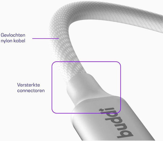Buddi Flex USB 2.0 Cable USB-C male - USB-C 60W White 3m