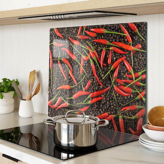 Schützende Glasplatte Für Küche Aus Gehärtetem Glas Mit Paprika Und Chilis 60x52 Cm