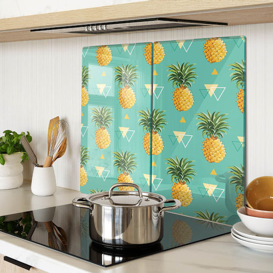 Wandsticker & Wandgemälde Glasplatte Für Küche Modernes Design Gehärtetes Glas Ananas 2x30x52 cm