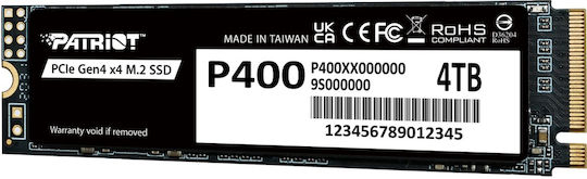 Patriot P400 V4 SSD 4TB τύπου M.2 με σύνδεση PCI Express 4.0 (PS5 Compatible) P400VP4TBM28H