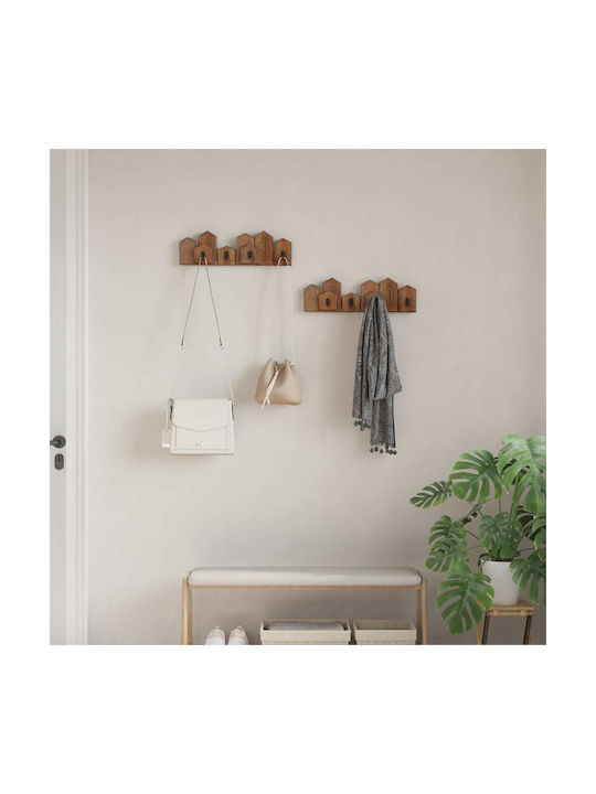 vidaXL Wooden Wall Hanger 5 Hooks Brown 48x15x8cm