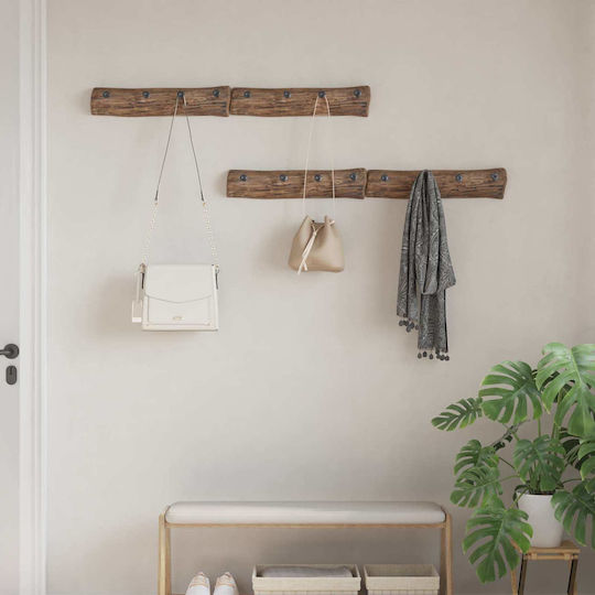 vidaXL Wooden Wall Hanger 4 Hooks Brown 50x12x8cm 4 Pieces