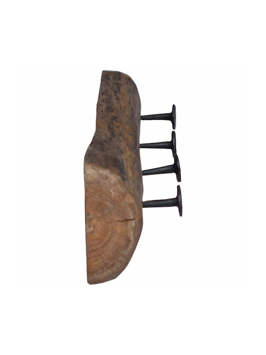 vidaXL Wooden Wall Hanger 4 Hooks Brown 50x12x8cm 4 Pieces