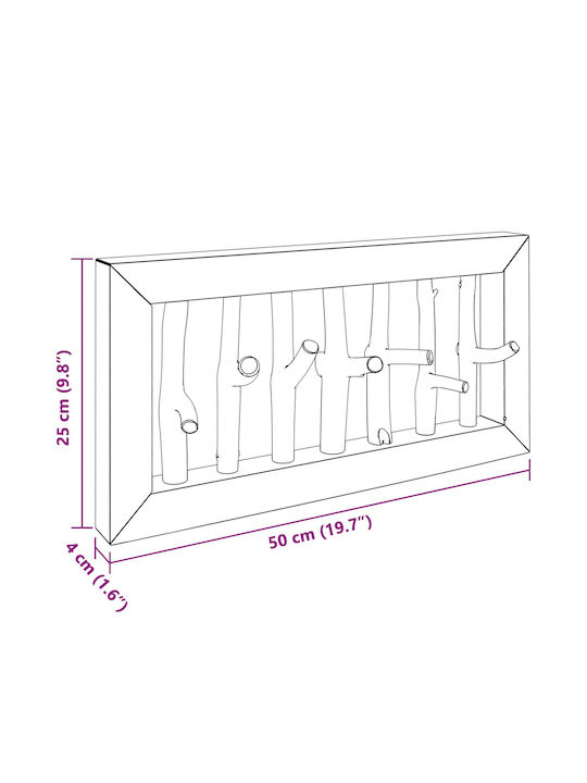 vidaXL Wooden Wall Hanger 7 Hooks Brown 50x25x11cm
