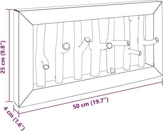 vidaXL Wooden Wall Hanger 7 Hooks Brown 50x25x11cm