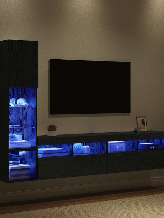 Wohnzimmer TV-Einheit Black Beech mit Vitrine & Beleuchtung