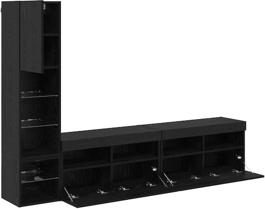 Wohnzimmer TV-Einheit Black Beech mit Vitrine & Beleuchtung