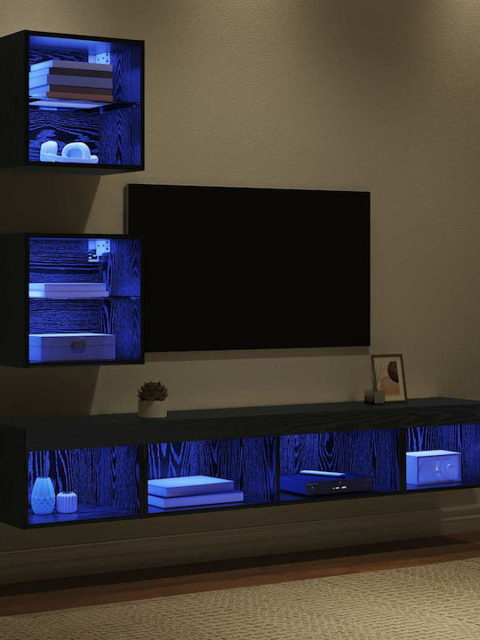 Wohnzimmer TV-Einheit Black Beech mit Vitrine & Beleuchtung L100xB30xH30cm