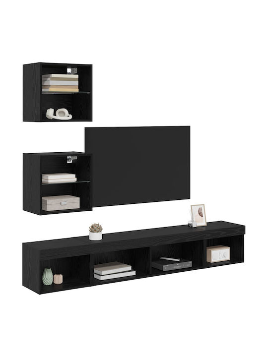Wohnzimmer TV-Einheit Black Beech mit Vitrine & Beleuchtung L100xB30xH30cm