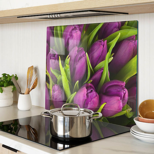Wandsticker & Wandgemälde Küchenarbeitsplatten Abdeckung Aus gehärtetem Glas Lila Tulpen 60x52 cm