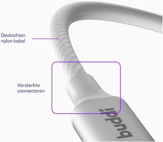 Buddi Flex USB 2.0 Cable USB-C male - USB-C 60W White 0.3m