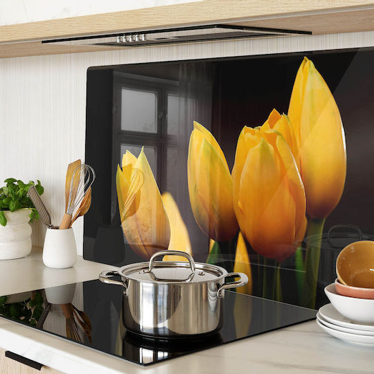 Multipurpose Glass Kitchen Board Tempered Glass Yellow Tulips 80x52 Cm