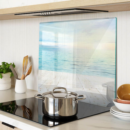 Glass Decorative Protective Kitchen Counter Chopping Board Sea 60x52 Cm