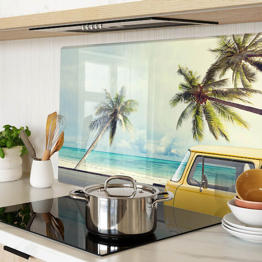 Glass Chopping Board Bus Stop Print On The Beach 80x52 Cm