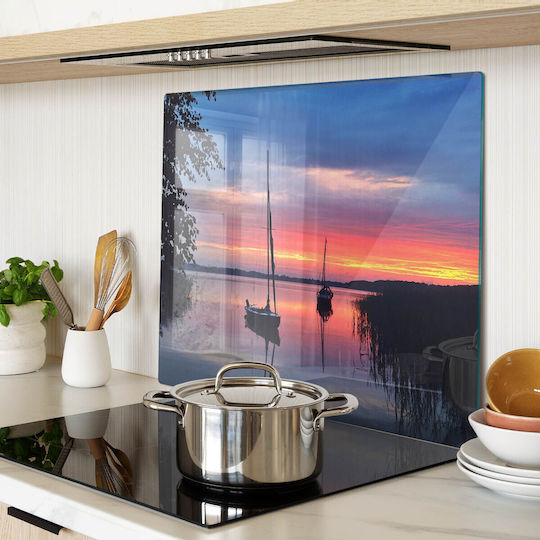 Glass Kitchen Cutting Board Safety Tempered Glass Sailboat Sun 60x52 Cm