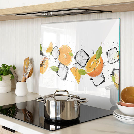 Kitchen Counter Protection Plate Tempered Orange Glass Ice 60x52 Cm