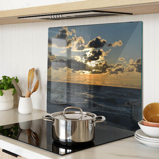 Kitchen Glass Chopping Surface Sunset Over The Sea 60x52 Cm