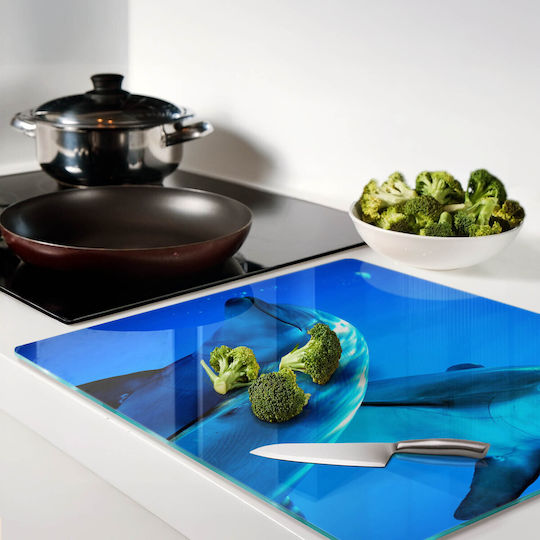 Dekorative Glas Schneidefläche Küche Gehärtetes Glas Zwei Delfine 60x52 cm