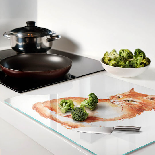 Glass Kitchen Counter Protection Board Tempered Glass Red Cat 60x52 Cm