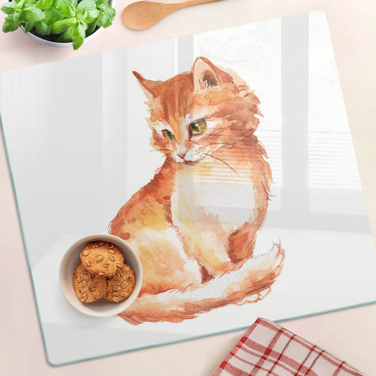 Glass Kitchen Counter Protection Board Tempered Glass Red Cat 60x52 Cm