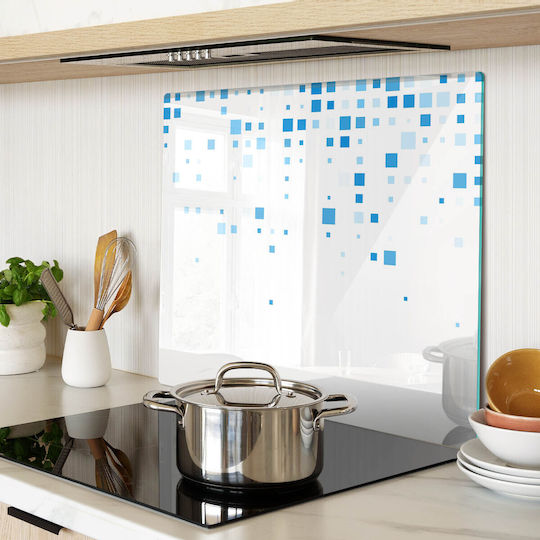 Countertop Protection Plate Kitchen Tempered Glass Blue Square 60x52 Cm