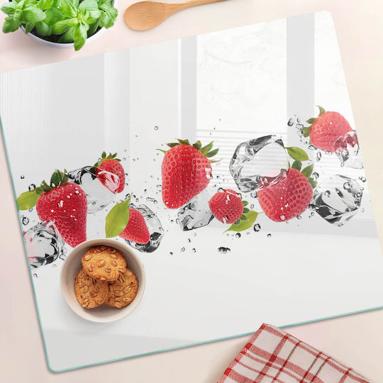 Glas Schneidebretter Oberfläche Design Druck Erdbeeren Wasser 60x52 cm