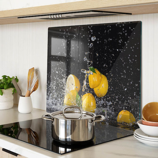 Glass Kitchen Counter Protection Surface Lemons Water 60x52 Cm