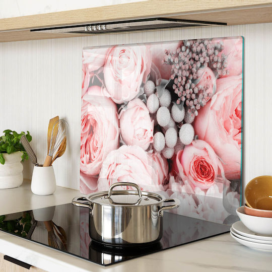 Glass Kitchen Board Protection Decoration Bouquet of Flowers 60x52 Cm