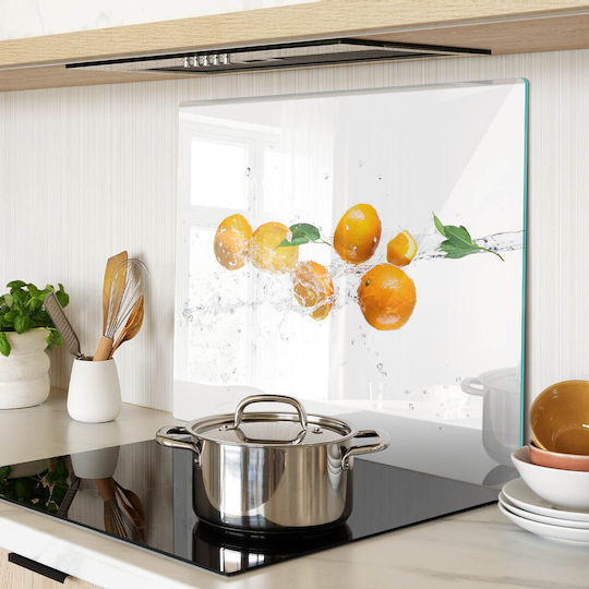 Durable Decorative Glass Kitchen Board Oranges Water 60x52 Cm